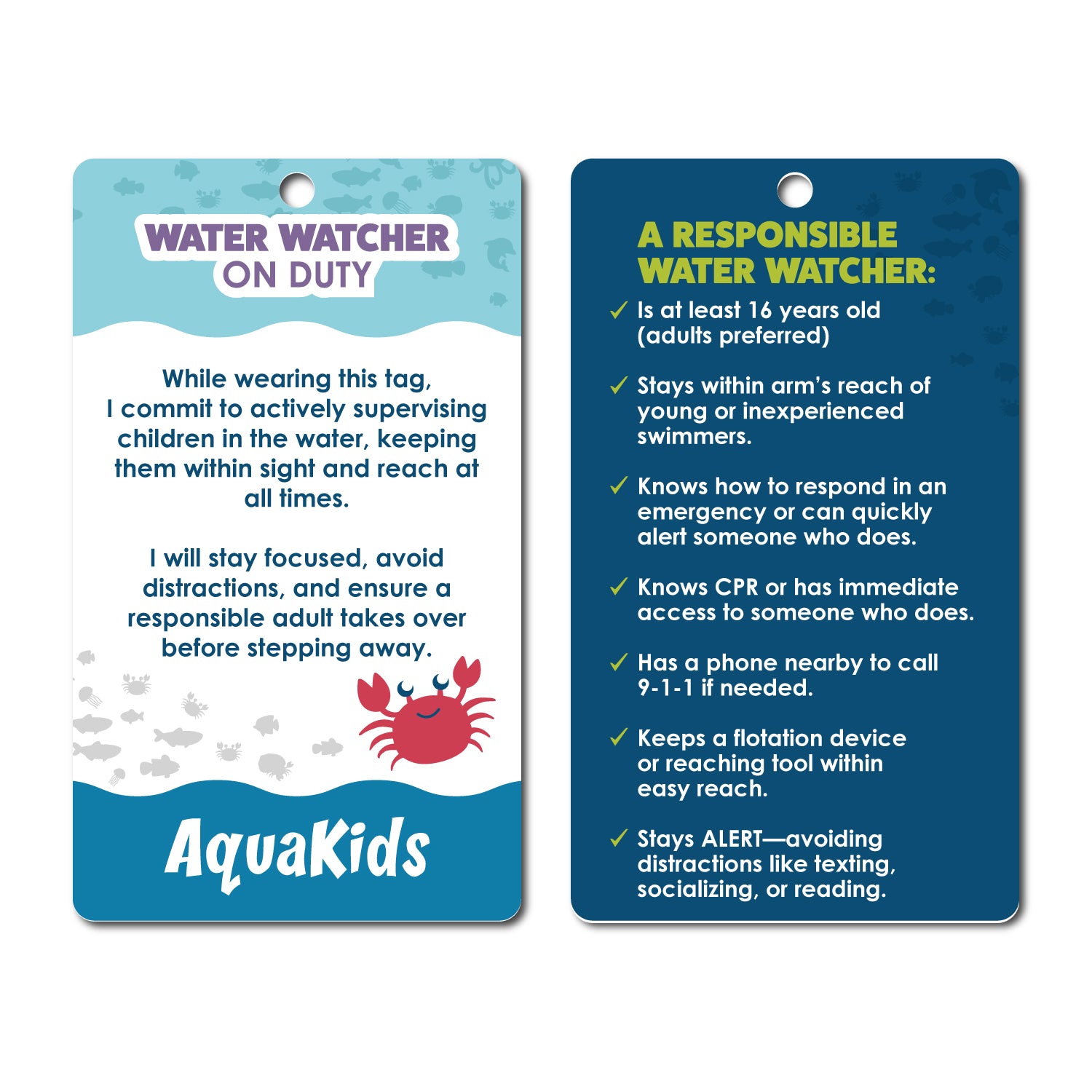 AquaKids Swim School: Laminated Paper Water Watcher Tag