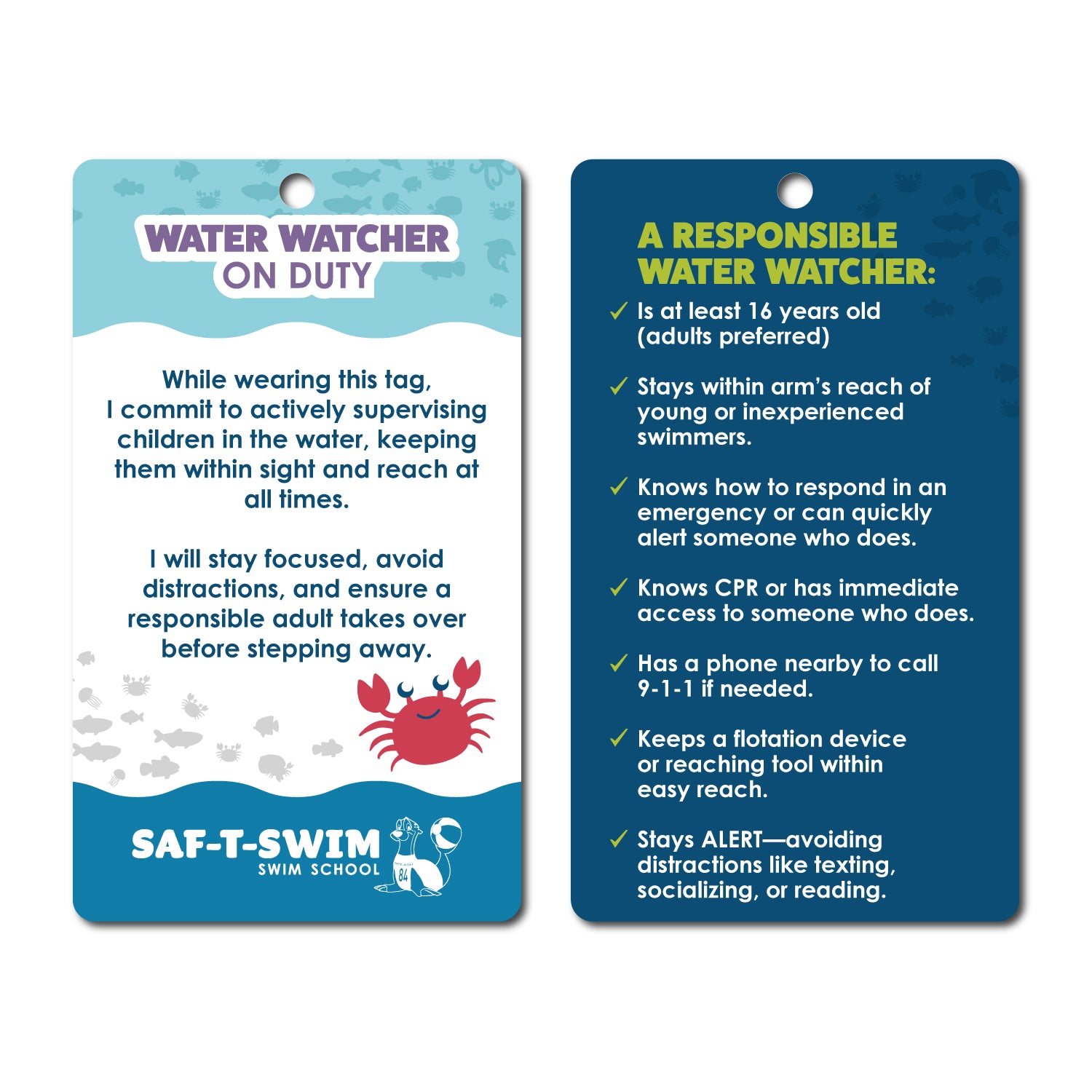 Saf-T-Swim: Laminated Paper Water Watcher Tag