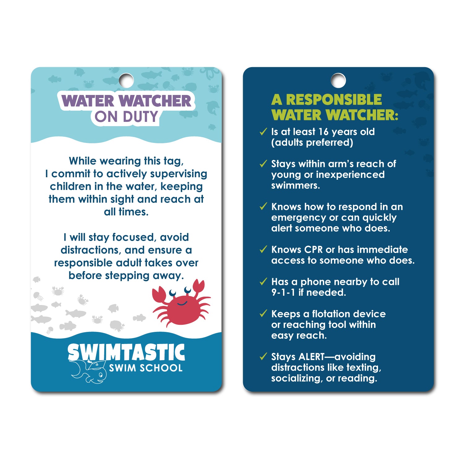 Swimtastic Swim School: Laminated Paper Water Watcher Tag